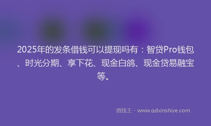 2025年的发条借钱可以提现吗有：智贷Pro钱包、时光分期、享下花、现金白鸽、现金贷易融宝等。
