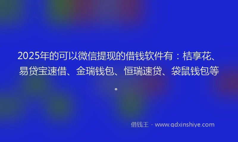 2025年的可以微信提现的借钱软件有：桔享花、易贷宝速借、金瑞钱包、恒瑞速贷、袋鼠钱包等。
