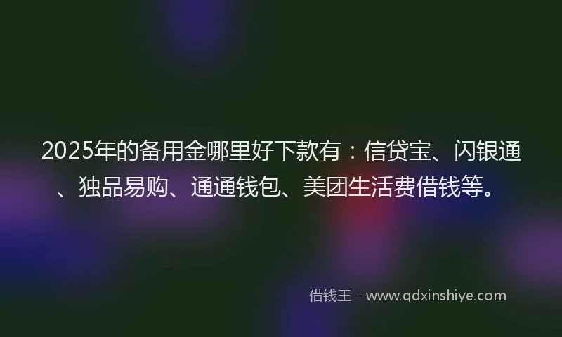 2025年的备用金哪里好下款有：信贷宝、闪银通、独品易购、通通钱包、美团生活费借钱等。