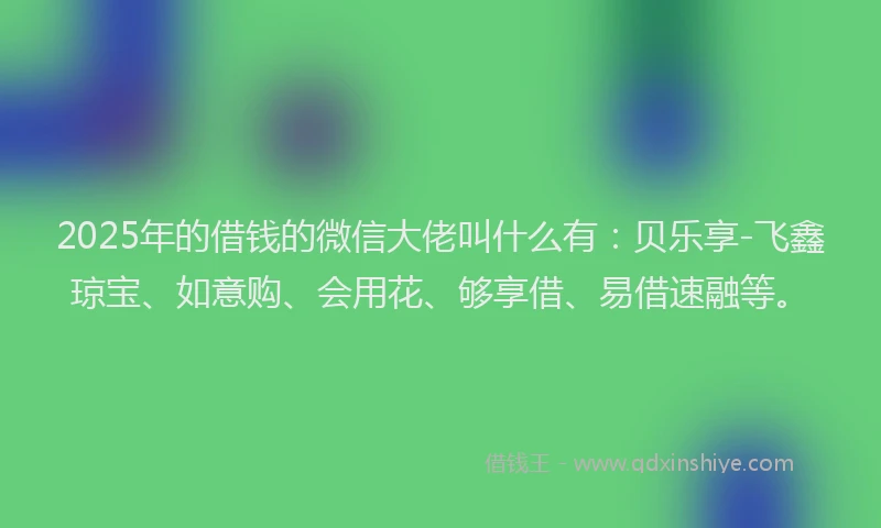 2025年的借钱的微信大佬叫什么有：贝乐享-飞鑫琼宝、如意购、会用花、够享借、易借速融等。