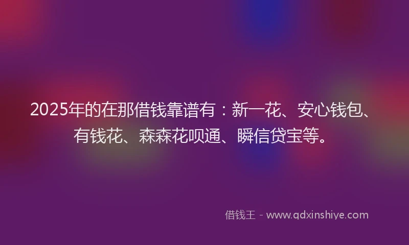 2025年的在那借钱靠谱有：新一花、安心钱包、有钱花、森森花呗通、瞬信贷宝等。