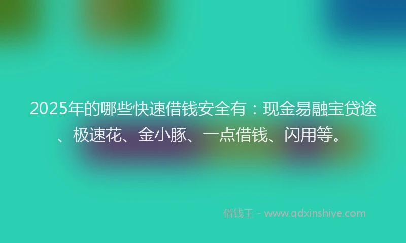 2025年的哪些快速借钱安全有：现金易融宝贷途、极速花、金小豚、一点借钱、闪用等。