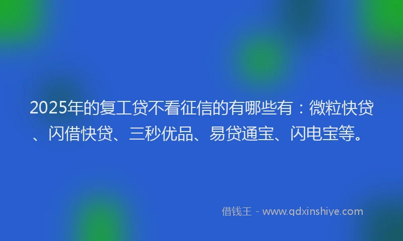 2025年的复工贷不看征信的有哪些有：微粒快贷、闪借快贷、三秒优品、易贷通宝、闪电宝等。