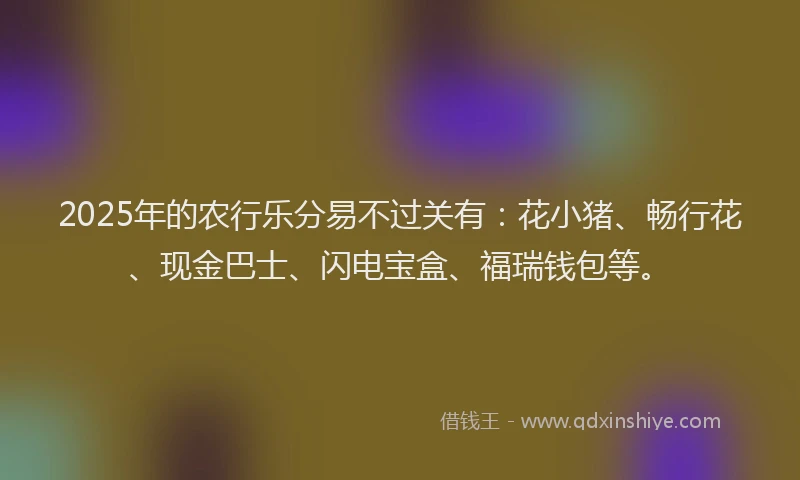 2025年的农行乐分易不过关有：花小猪、畅行花、现金巴士、闪电宝盒、福瑞钱包等。
