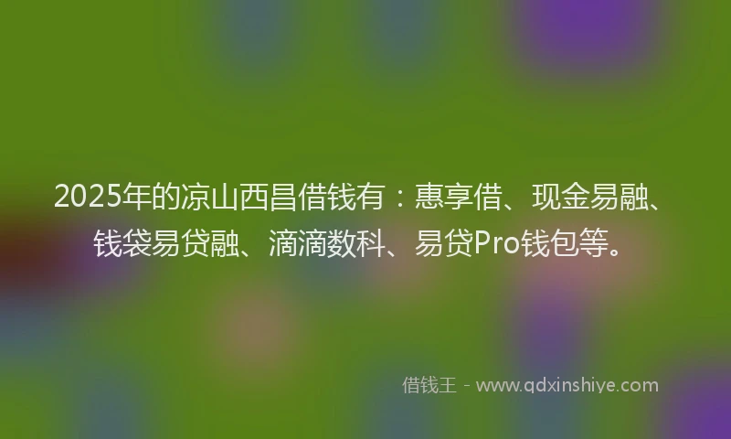 2025年的凉山西昌借钱有：惠享借、现金易融、钱袋易贷融、滴滴数科、易贷Pro钱包等。