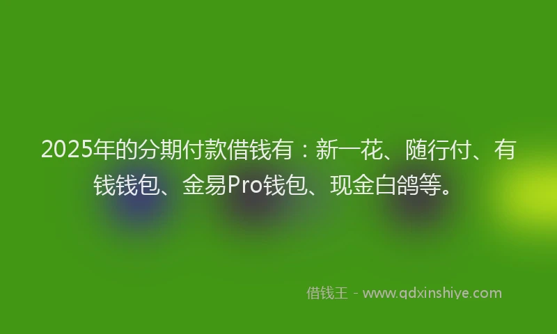 2025年的分期付款借钱有：新一花、随行付、有钱钱包、金易Pro钱包、现金白鸽等。