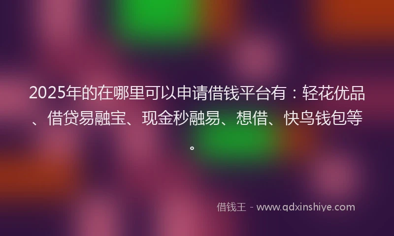 2025年的在哪里可以申请借钱平台有：轻花优品、借贷易融宝、现金秒融易、想借、快鸟钱包等。