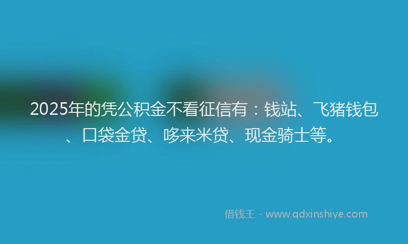 2025年的凭公积金不看征信有：钱站、飞猪钱包、口袋金贷、哆来米贷、现金骑士等。