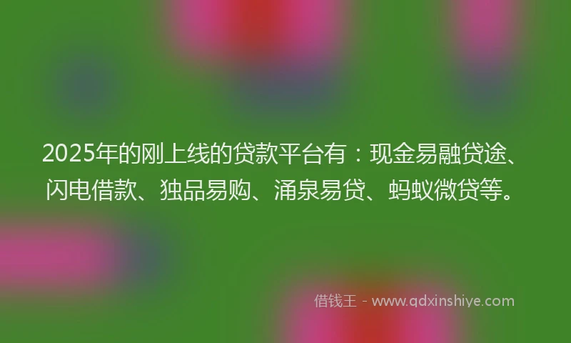 2025年的刚上线的贷款平台有：现金易融贷途、闪电借款、独品易购、涌泉易贷、蚂蚁微贷等。