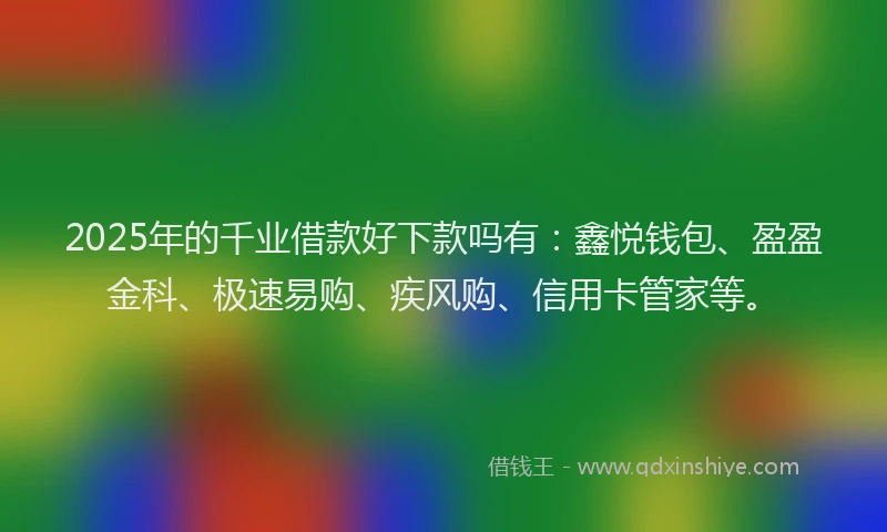 2025年的千业借款好下款吗有：鑫悦钱包、盈盈金科、极速易购、疾风购、信用卡管家等。