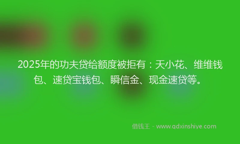 2025年的功夫贷给额度被拒有：天小花、维维钱包、速贷宝钱包、瞬信金、现金速贷等。
