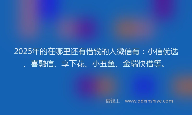 2025年的在哪里还有借钱的人微信有：小信优选、喜融信、享下花、小丑鱼、金瑞快借等。