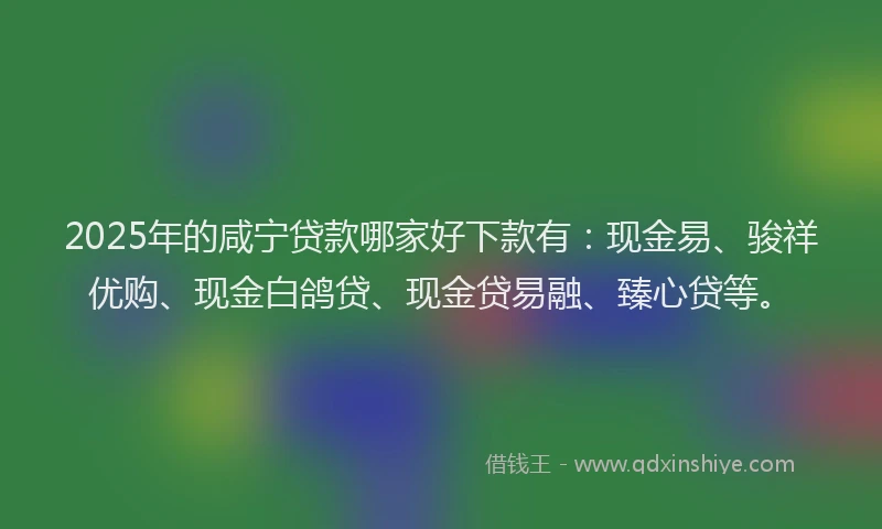 2025年的咸宁贷款哪家好下款有：现金易、骏祥优购、现金白鸽贷、现金贷易融、臻心贷等。