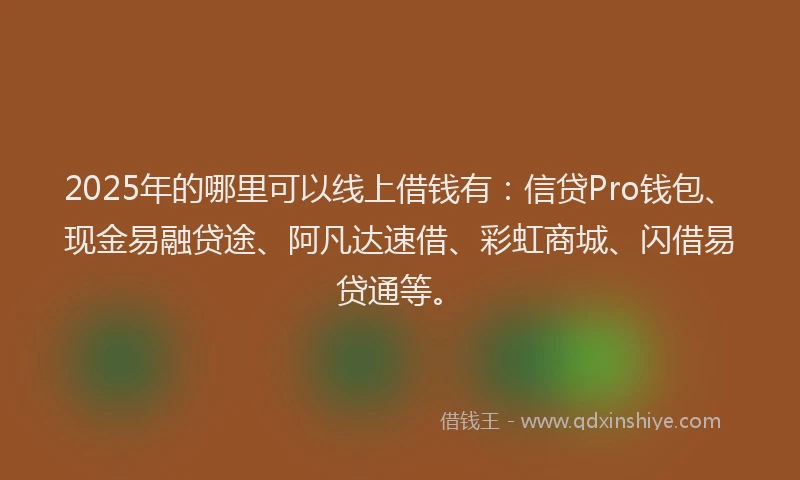 2025年的哪里可以线上借钱有：信贷Pro钱包、现金易融贷途、阿凡达速借、彩虹商城、闪借易贷通等。