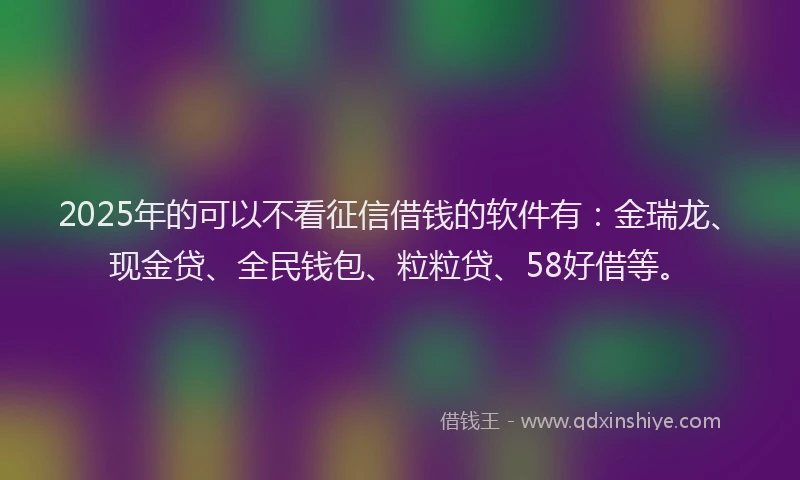 2025年的可以不看征信借钱的软件有：金瑞龙、现金贷、全民钱包、粒粒贷、58好借等。