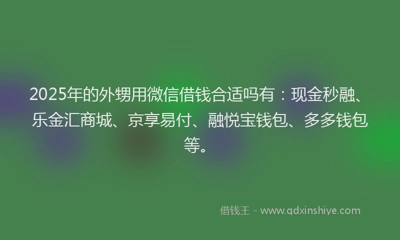 2025年的外甥用微信借钱合适吗有：现金秒融、乐金汇商城、京享易付、融悦宝钱包、多多钱包等。