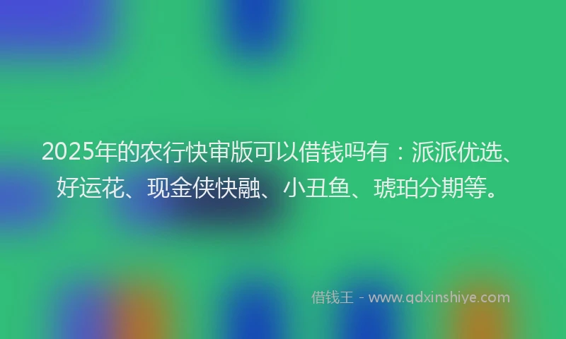 2025年的农行快审版可以借钱吗有：派派优选、好运花、现金侠快融、小丑鱼、琥珀分期等。