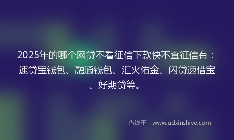 2025年的哪个网贷不看征信下款快不查征信有：速贷宝钱包、融通钱包、汇火佑金、闪贷速借宝、好期贷等。