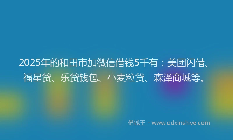 2025年的和田市加微信借钱5千有：美团闪借、福星贷、乐贷钱包、小麦粒贷、森泽商城等。