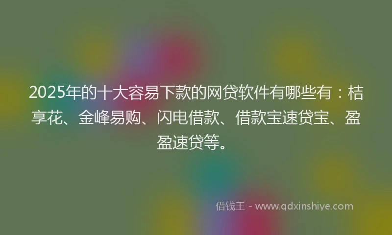 2025年的十大容易下款的网贷软件有哪些有：桔享花、金峰易购、闪电借款、借款宝速贷宝、盈盈速贷等。