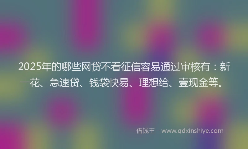 2025年的哪些网贷不看征信容易通过审核有：新一花、急速贷、钱袋快易、理想给、壹现金等。
