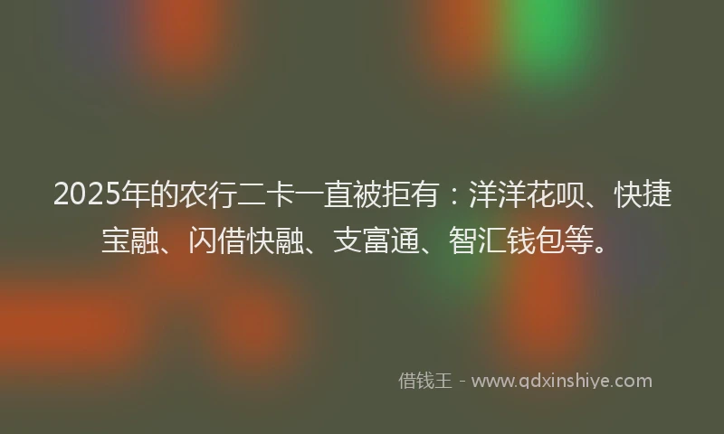 2025年的农行二卡一直被拒有：洋洋花呗、快捷宝融、闪借快融、支富通、智汇钱包等。