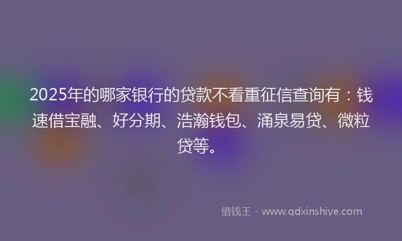 2025年的哪家银行的贷款不看重征信查询有：钱速借宝融、好分期、浩瀚钱包、涌泉易贷、微粒贷等。
