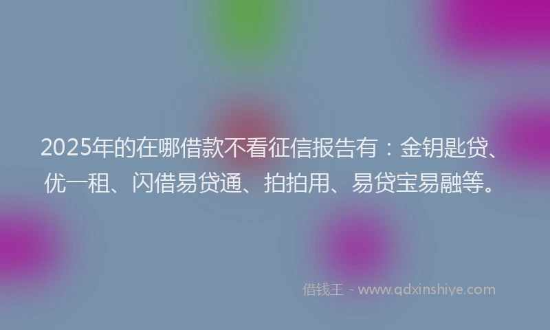 2025年的在哪借款不看征信报告有：金钥匙贷、优一租、闪借易贷通、拍拍用、易贷宝易融等。