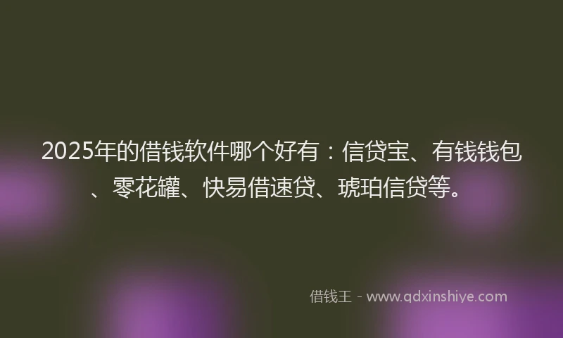 2025年的借钱软件哪个好有：信贷宝、有钱钱包、零花罐、快易借速贷、琥珀信贷等。