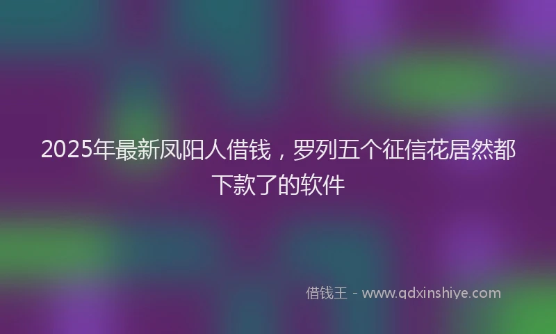 2025年最新凤阳人借钱，罗列五个征信花居然都下款了的软件