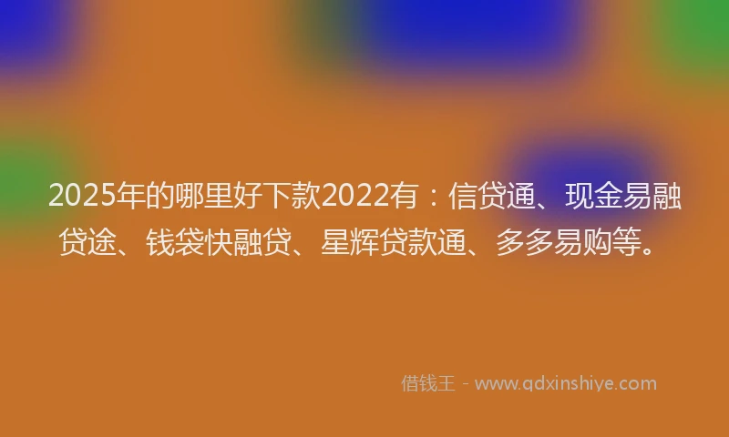 2025年的哪里好下款2022有：信贷通、现金易融贷途、钱袋快融贷、星辉贷款通、多多易购等。