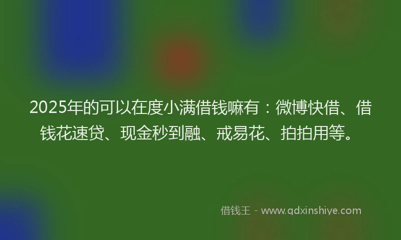 2025年的可以在度小满借钱嘛有：微博快借、借钱花速贷、现金秒到融、戒易花、拍拍用等。