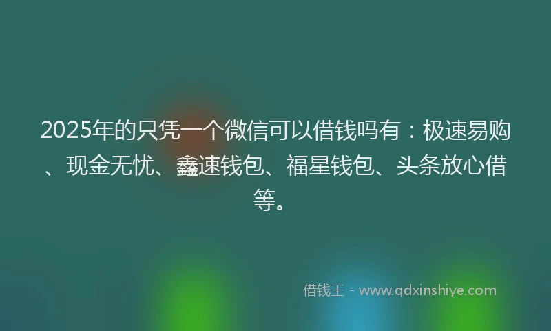 2025年的只凭一个微信可以借钱吗有：极速易购、现金无忧、鑫速钱包、福星钱包、头条放心借等。