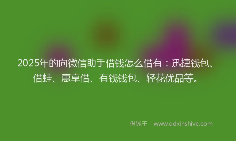 2025年的向微信助手借钱怎么借有：迅捷钱包、借蛙、惠享借、有钱钱包、轻花优品等。