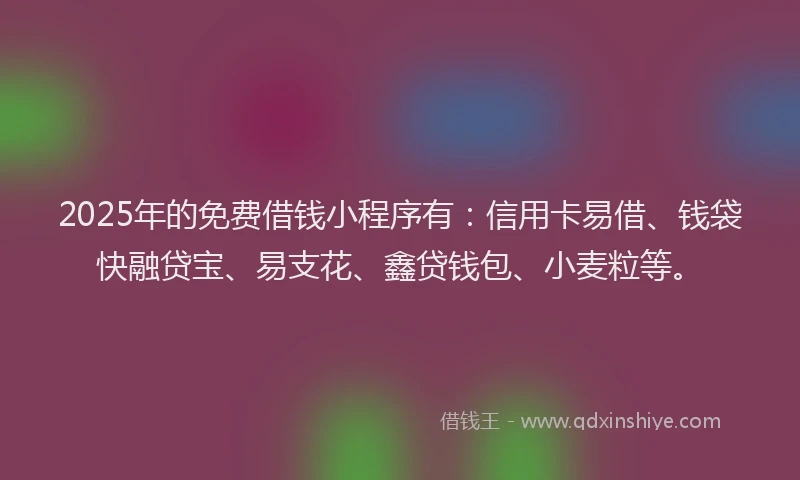 2025年的免费借钱小程序有：信用卡易借、钱袋快融贷宝、易支花、鑫贷钱包、小麦粒等。