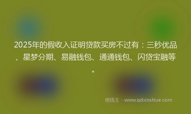 2025年的假收入证明贷款买房不过有：三秒优品、星梦分期、易融钱包、通通钱包、闪贷宝融等。