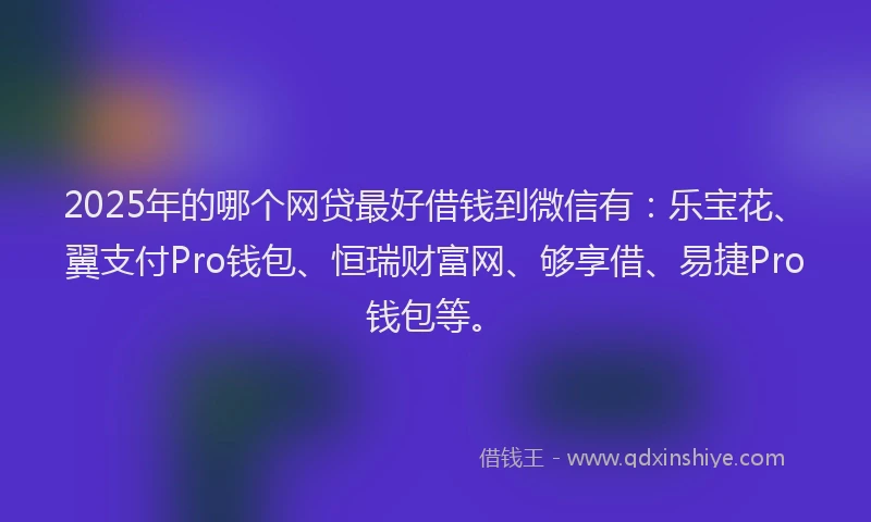2025年的哪个网贷最好借钱到微信有：乐宝花、翼支付Pro钱包、恒瑞财富网、够享借、易捷Pro钱包等。