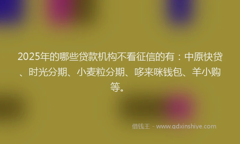 2025年的哪些贷款机构不看征信的有：中原快贷、时光分期、小麦粒分期、哆来咪钱包、羊小购等。