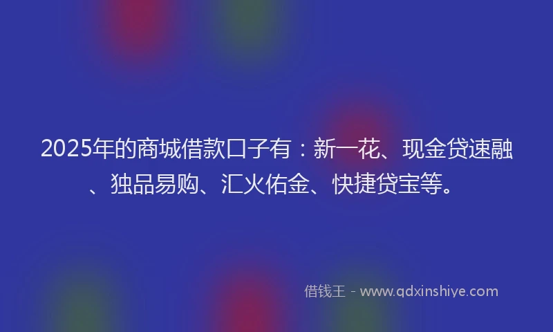 2025年的商城借款口子有：新一花、现金贷速融、独品易购、汇火佑金、快捷贷宝等。