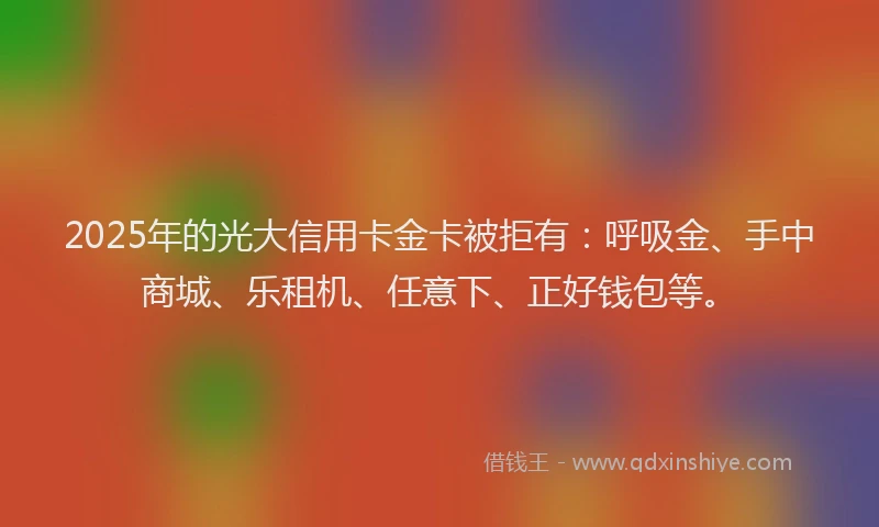 2025年的光大信用卡金卡被拒有：呼吸金、手中商城、乐租机、任意下、正好钱包等。