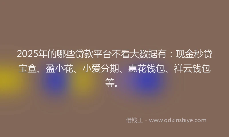2025年的哪些贷款平台不看大数据有：现金秒贷宝盒、盈小花、小爱分期、惠花钱包、祥云钱包等。