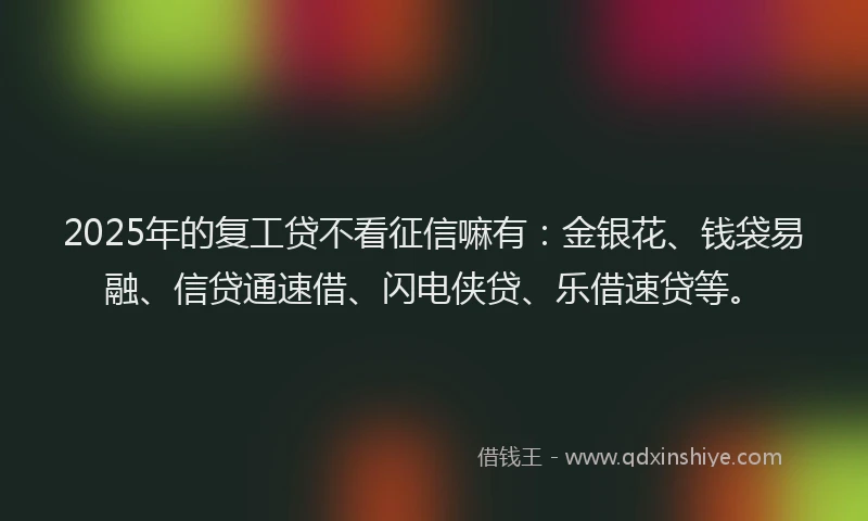2025年的复工贷不看征信嘛有：金银花、钱袋易融、信贷通速借、闪电侠贷、乐借速贷等。