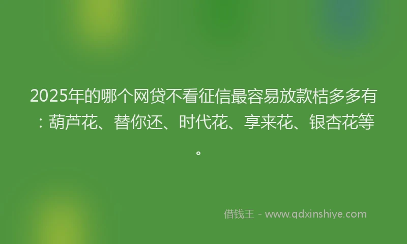 2025年的哪个网贷不看征信最容易放款桔多多有：葫芦花、替你还、时代花、享来花、银杏花等。