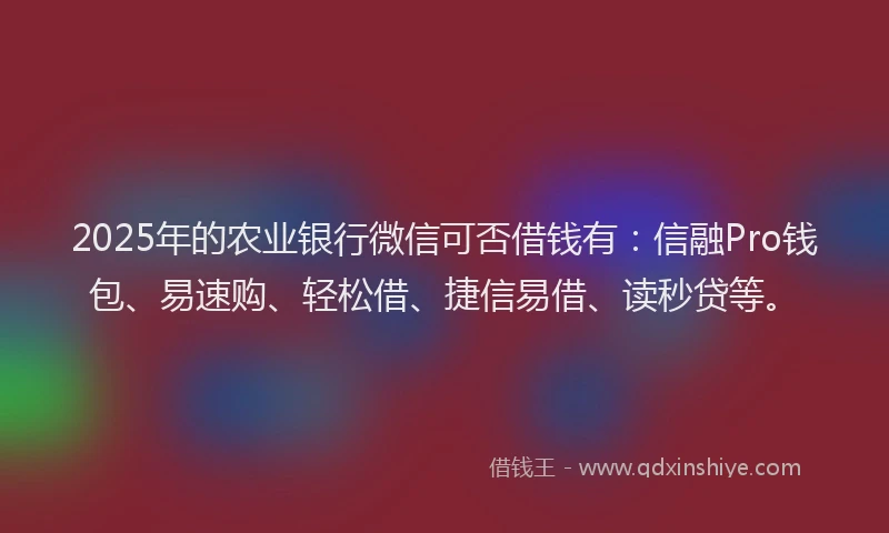 2025年的农业银行微信可否借钱有：信融Pro钱包、易速购、轻松借、捷信易借、读秒贷等。