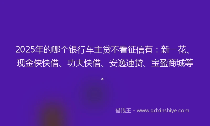 2025年的哪个银行车主贷不看征信有：新一花、现金侠快借、功夫快借、安逸速贷、宝盈商城等。