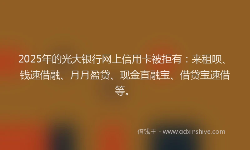 2025年的光大银行网上信用卡被拒有：来租呗、钱速借融、月月盈贷、现金直融宝、借贷宝速借等。