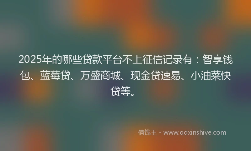 2025年的哪些贷款平台不上征信记录有：智享钱包、蓝莓贷、万盛商城、现金贷速易、小油菜快贷等。