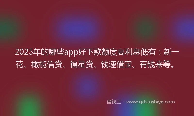 2025年的哪些app好下款额度高利息低有：新一花、橄榄信贷、福星贷、钱速借宝、有钱来等。