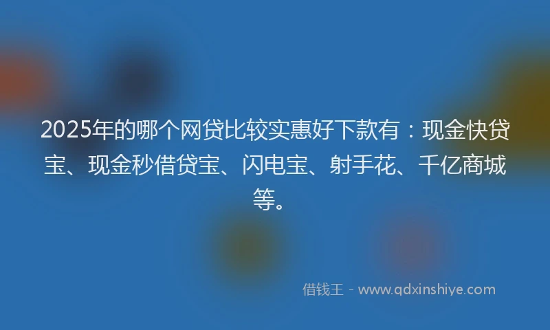 2025年的哪个网贷比较实惠好下款有：现金快贷宝、现金秒借贷宝、闪电宝、射手花、千亿商城等。