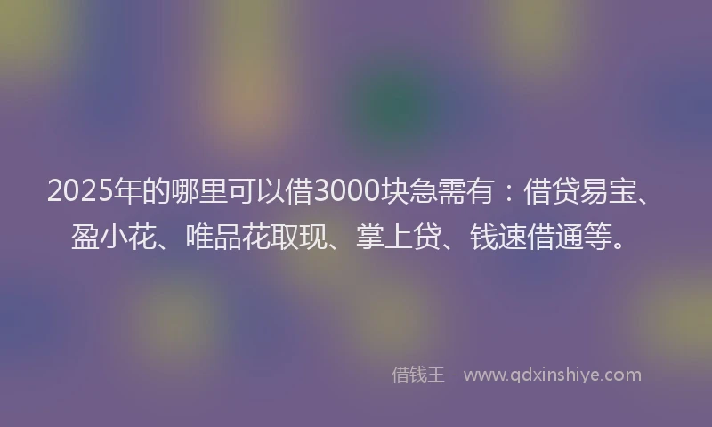 2025年的哪里可以借3000块急需有：借贷易宝、盈小花、唯品花取现、掌上贷、钱速借通等。